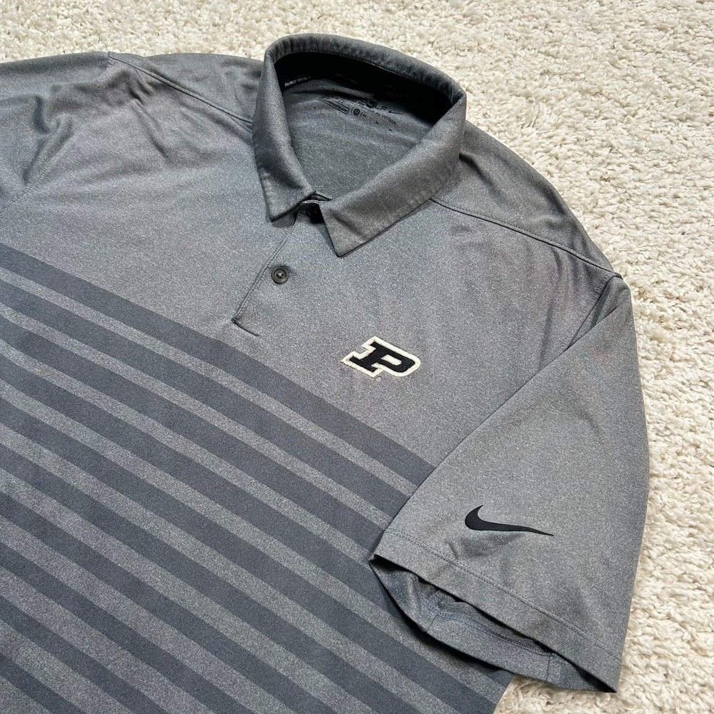 Nike Golf Purdue Boilermakers Polo Medium Grey Striped Dri-FIT Performance